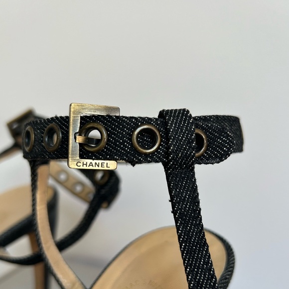 Chanel Denim Heels with Grommets and Ankle Straps - Picture 3 of 10